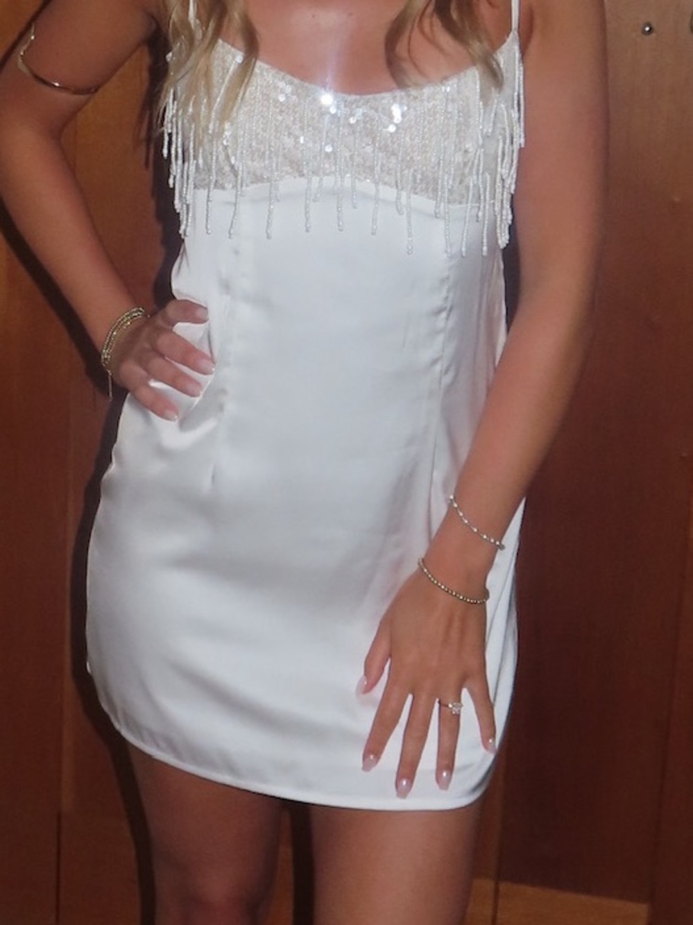 Peppermayo White Satin Beaded Fringe Slip